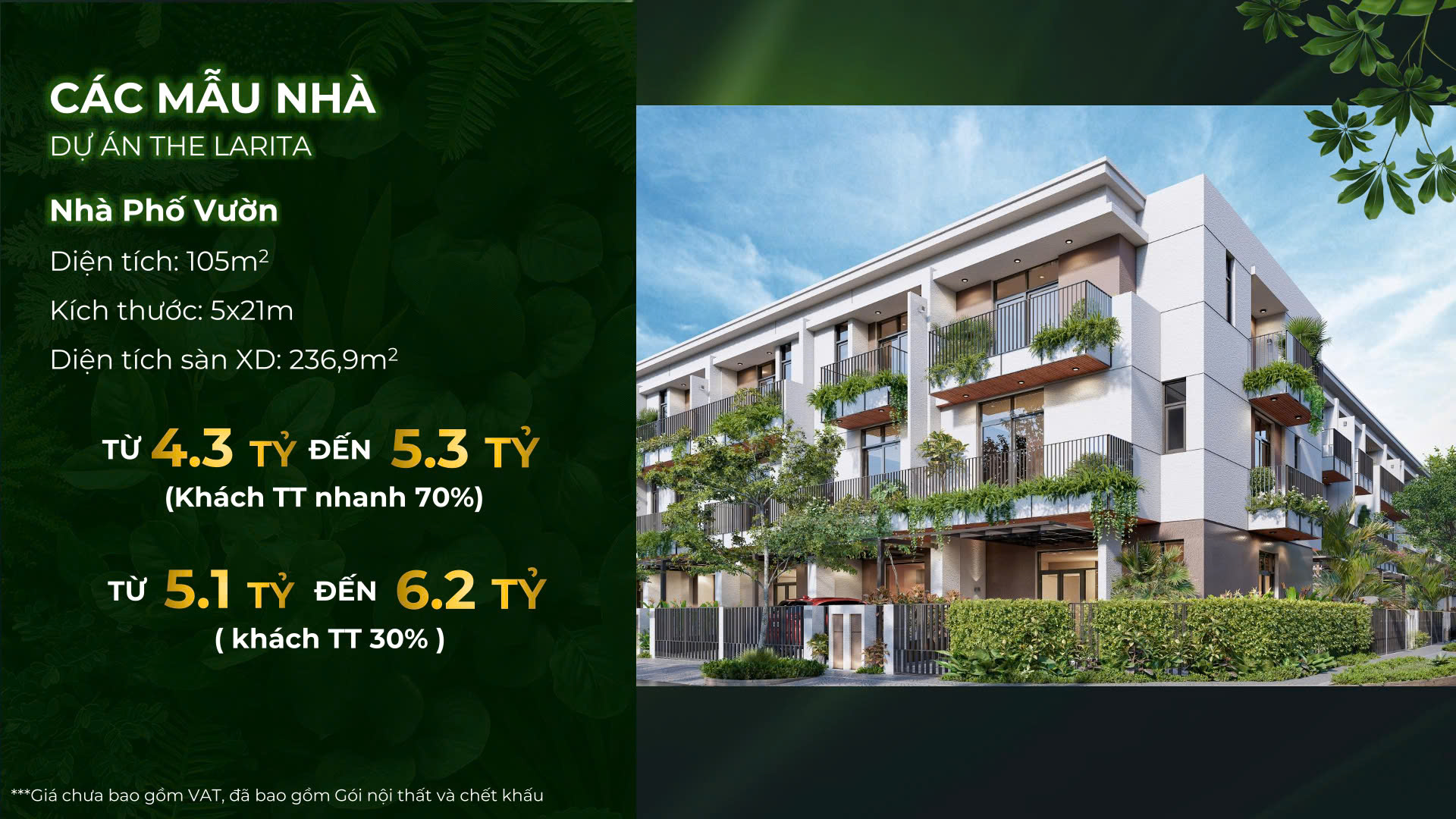 Giá bán cac mẫu nhà The Larita 3